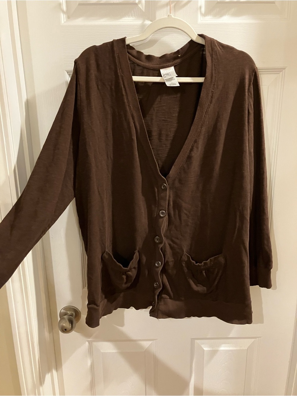 Just My Size Brown V-Neck Button Front Cardigan
